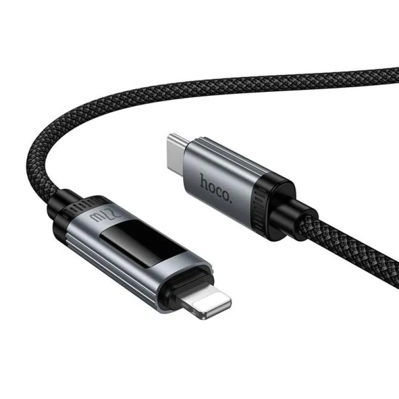Data kabl sa digitalnim displejom USB-C (Type C) na Lightning Hoco PD 27W 1,2 m U148 crni