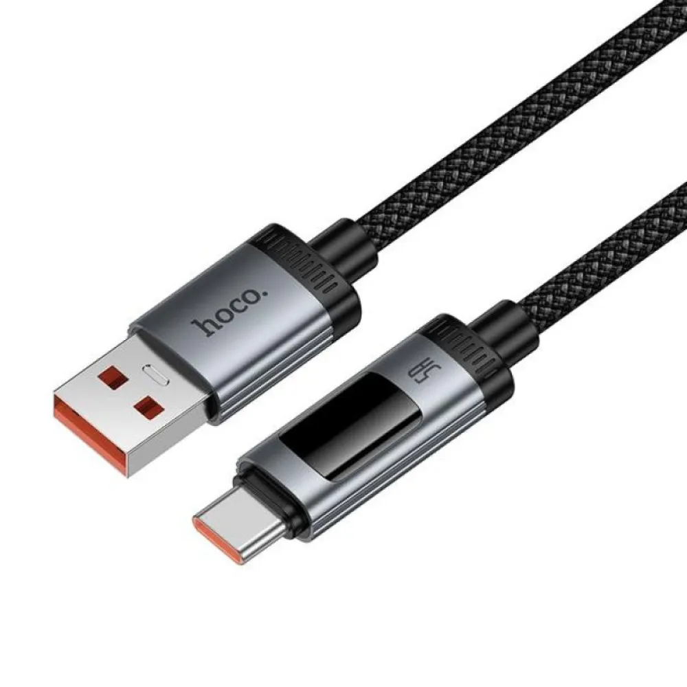 Data kabl sa digitalnim displejom USB-A na USB-C (Type C) Hoco PD 6A 100W 1,2 m U148 crni