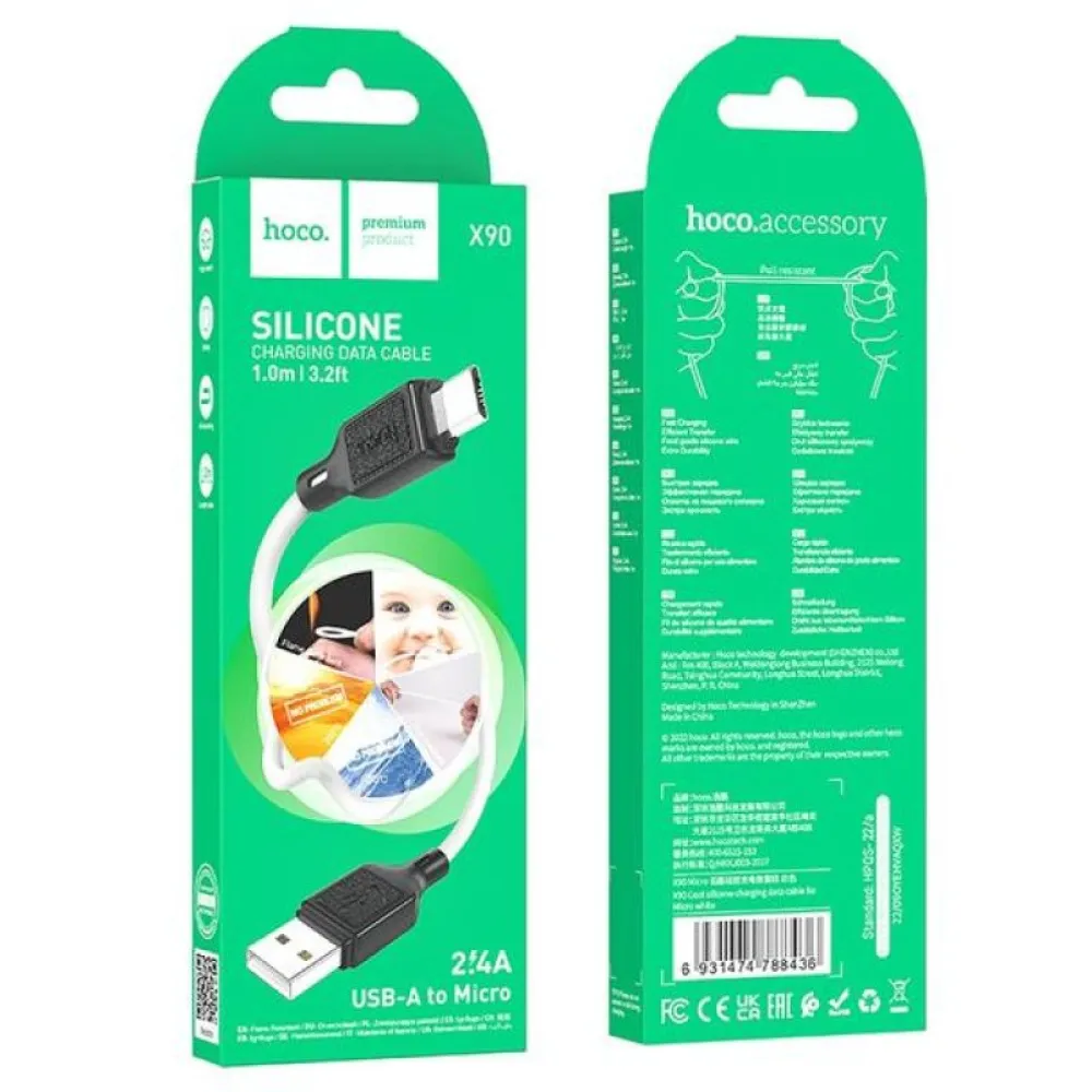 Kabl USB-A na Micro USB Hoco 2,4A 1 m X90 beli