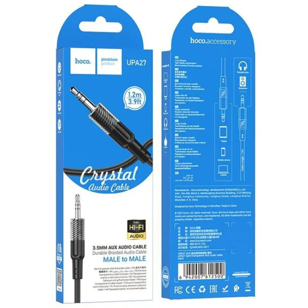 AUX kabl 3,5 mm na 3,5 mm Hoco 1,2 m UPA27 crni
