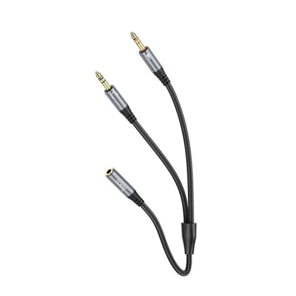 AUX kabl 3,5 mm (zenski) na 2 x 3,5 mm (muski) Hoco 0,25 m UPA21 metalno sivi
