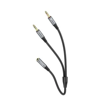 AUX kabl 3,5 mm (zenski) na 2 x 3,5 mm (muski) Hoco 0,25 m UPA21 metalno sivi