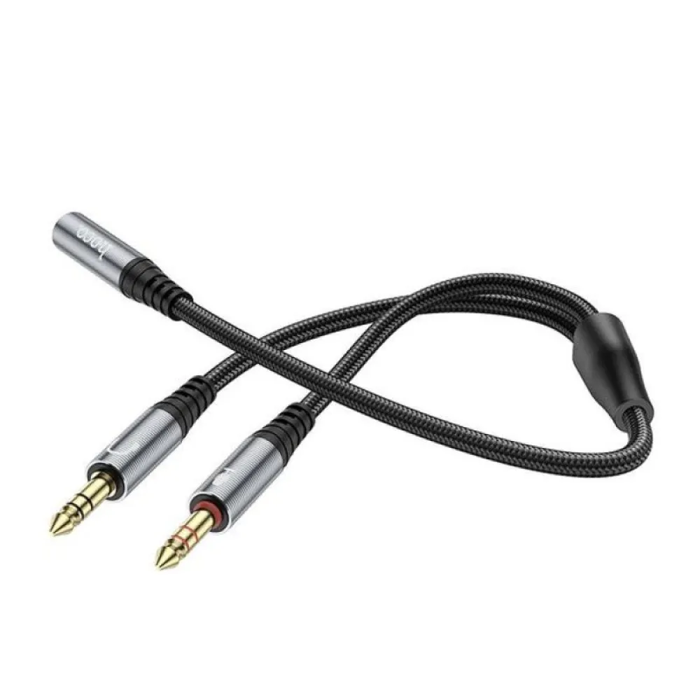 AUX kabl 3,5 mm (zenski) na 2 x 3,5 mm (muski) Hoco 0,25 m UPA21 metalno sivi