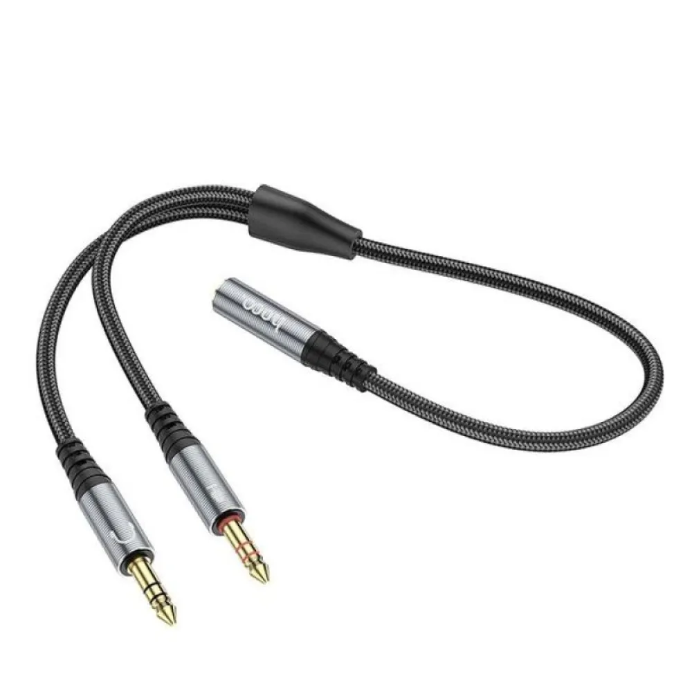 AUX kabl 3,5 mm (zenski) na 2 x 3,5 mm (muski) Hoco 0,25 m UPA21 metalno sivi