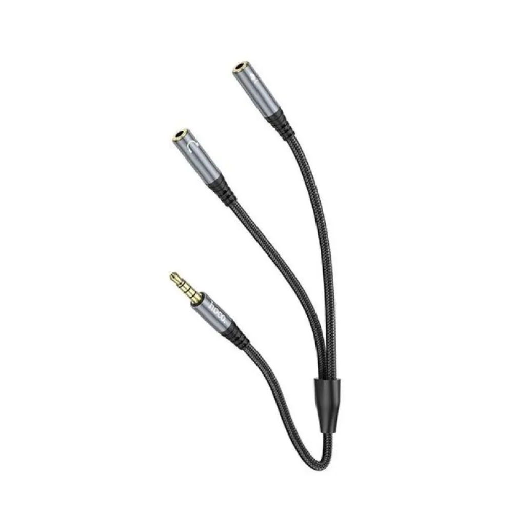 AUX kabl 2u1 3,5 mm (muski) na 2 x 3,5 mm (zenski) Hoco 0,25 m UPA21 metalno sivi