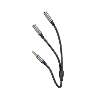 AUX kabl 2u1 3,5 mm (muski) na 2 x 3,5 mm (zenski) Hoco 0,25 m UPA21 metalno sivi