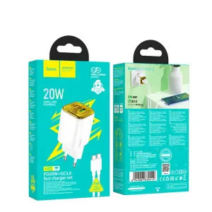 HOCO zidni punjac USB A + Type C + kabl Type C na Type C PD QC3.0 3A 20W N52 beli