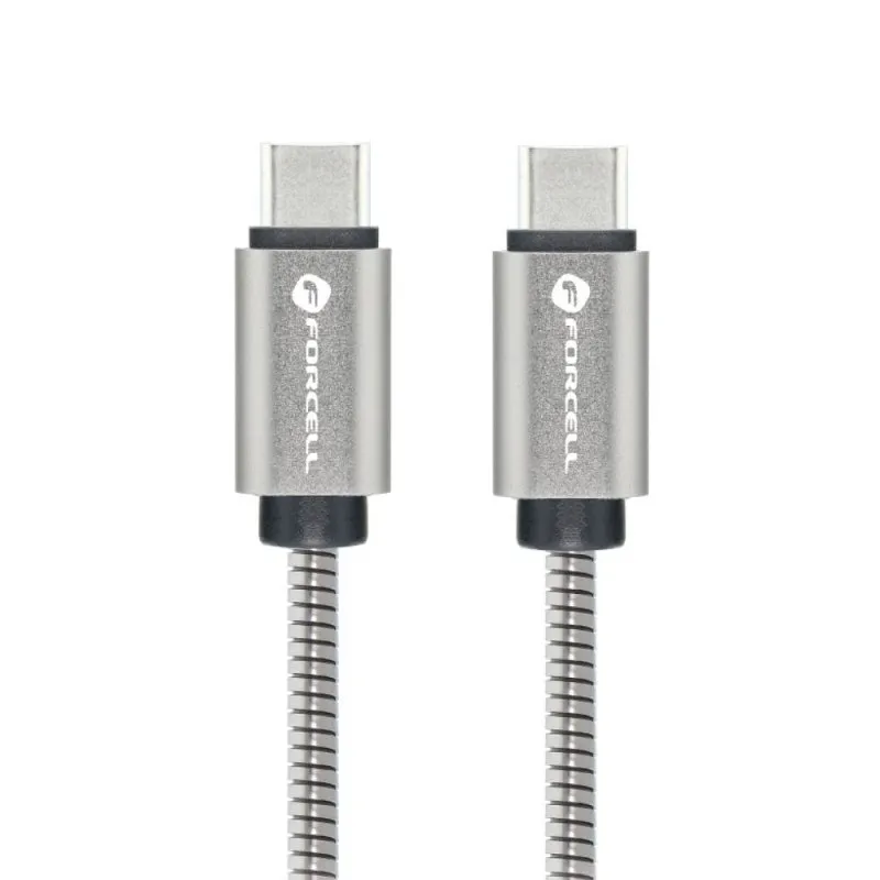 USB C na USB C kabl Forcell F-Energy QC4.0 PD 5A 100W E-Mark Metal 2 m C239 srebrni