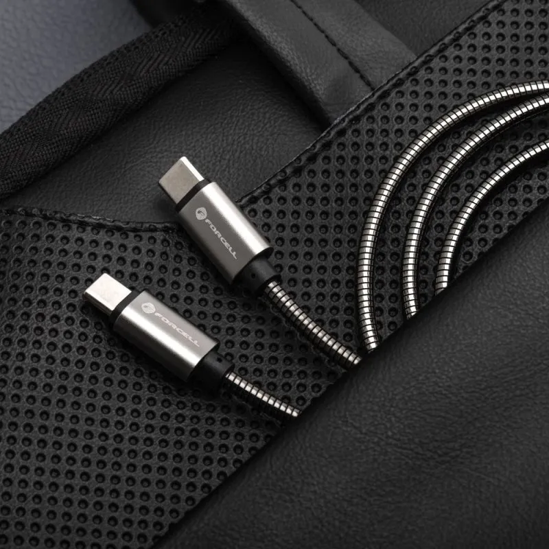 USB C na USB C kabl Forcell F-Energy QC4.0 PD 5A 100W E-Mark Metal 2 m C239 srebrni