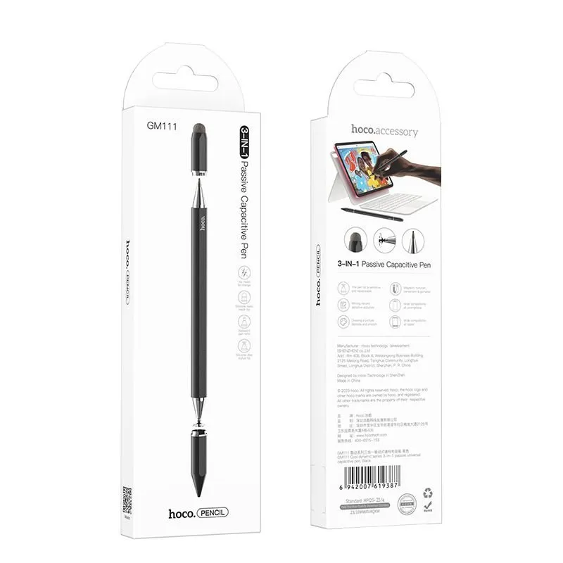 Pasivna kapacitivna olovka za tablet Hoco 3u1 GM111 crna
