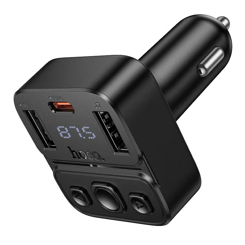 Bluetooth auto transmiter Hoco USB A + USB C QC PD 35W E87 crni