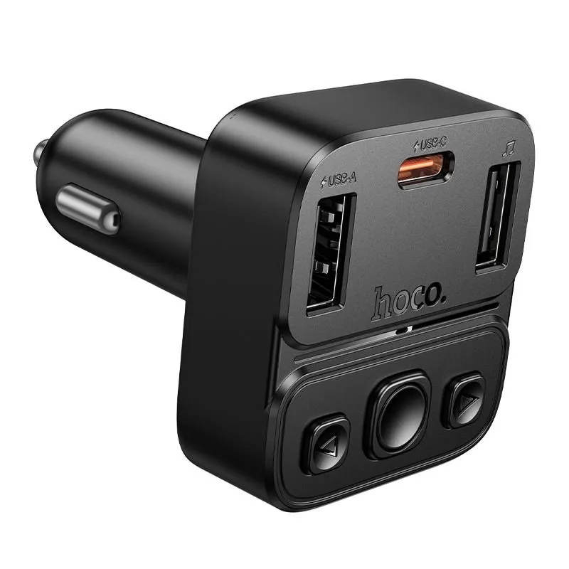 Bluetooth auto transmiter Hoco USB A + USB C QC PD 35W E87 crni