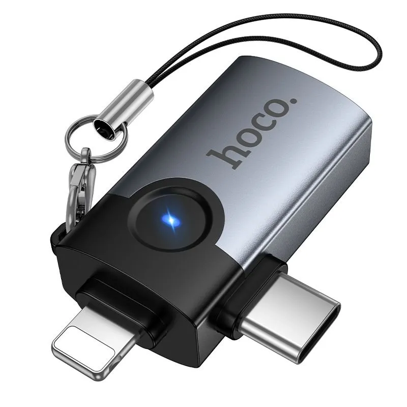 OTG adapter 2u1 Lightning / Type C na USB-A Hoco UA46D Victory sivi