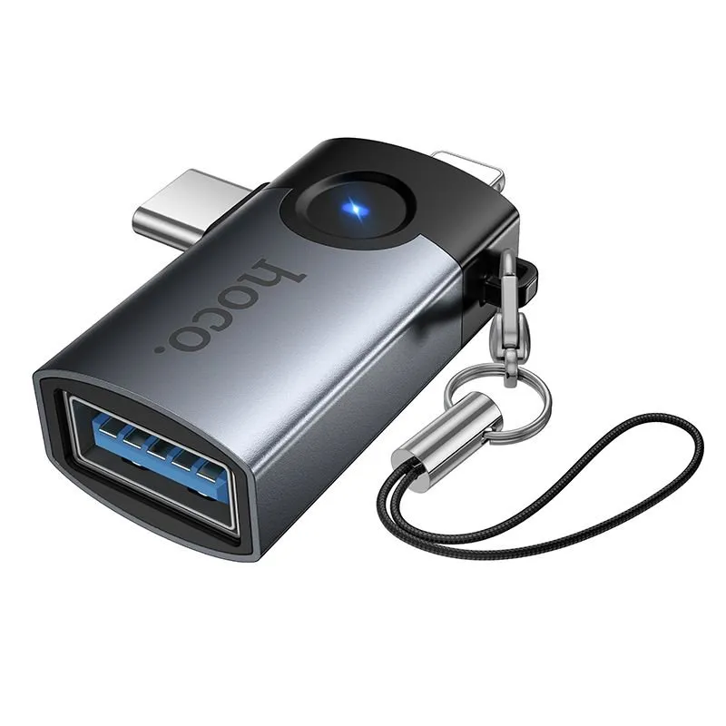 OTG adapter 2u1 Lightning / Type C na USB-A Hoco UA46D Victory sivi