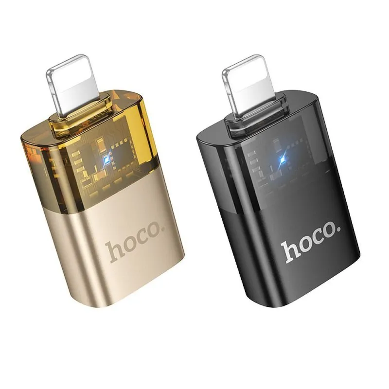 OTG adapter Lightning na USB-A Hoco UA36 crni providni
