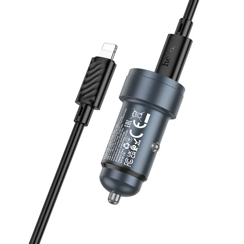 Auto punjac Hoco USB-A + Type C QC3.0 PD 30W + kabl Type C na Lightning Z57A crni