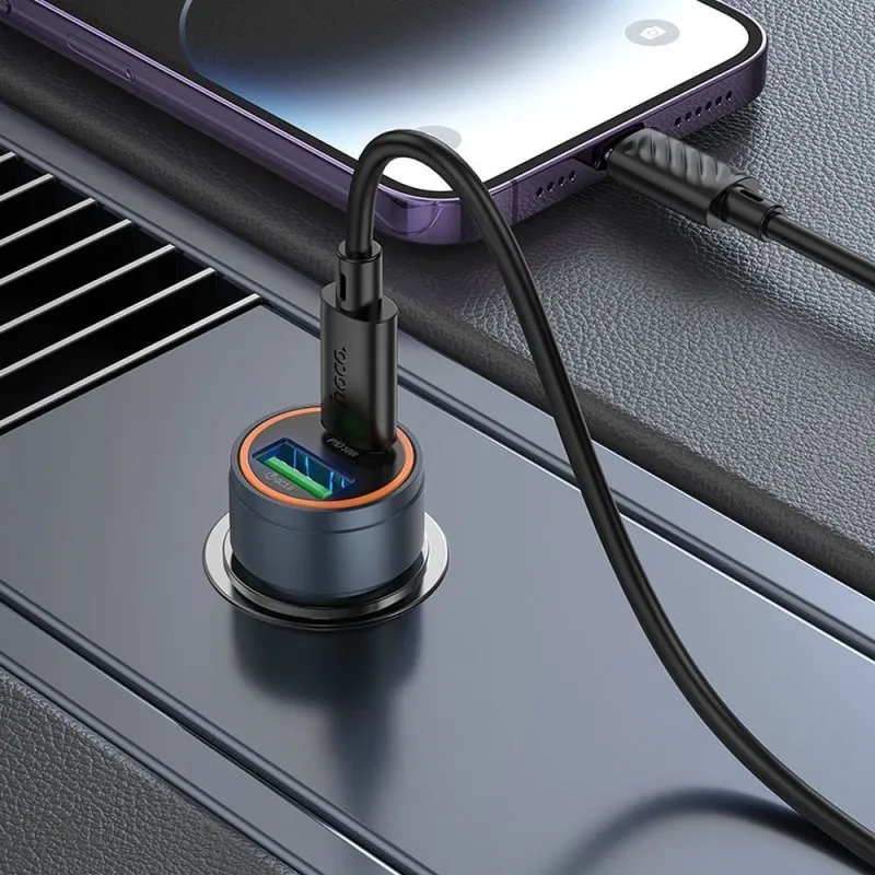 Auto punjac Hoco USB-A + Type C QC3.0 PD 30W + kabl Type C na Lightning Z57A crni