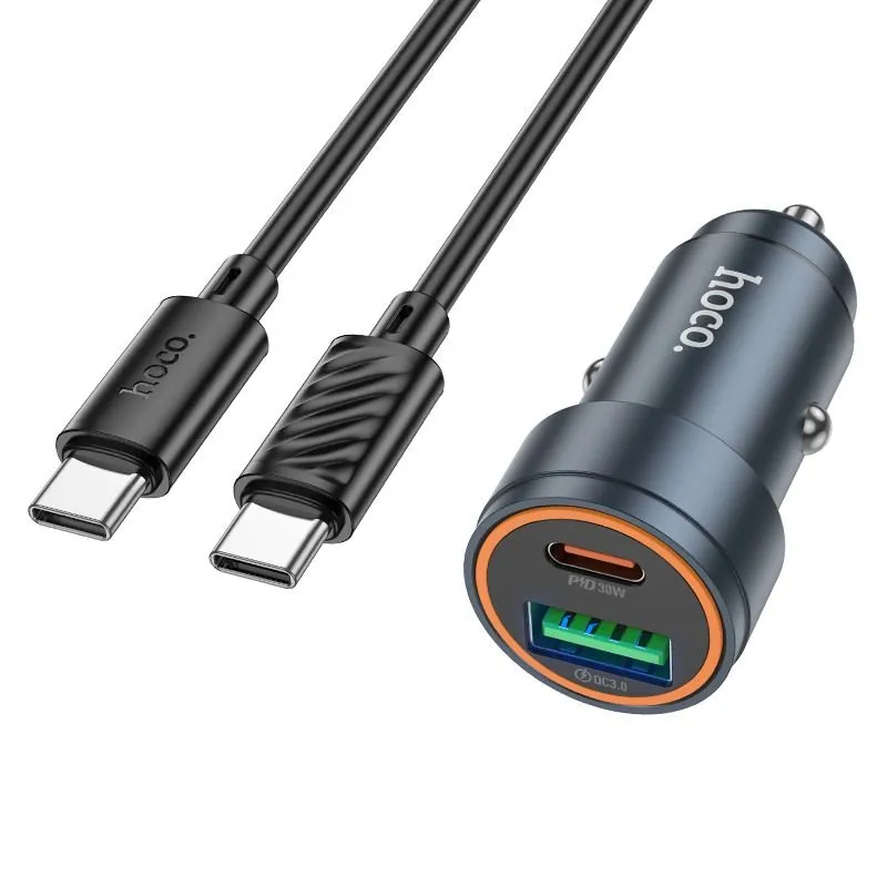 Auto punjac Hoco USB-A + Type C QC3.0 PD 30W + kabl Type C na Type C Z57A crni