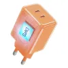 Kucni punjac Forcell F-Energy GaN III Crystal Color 2x Type C AVS SSFC3.0 60W + silikonski kabl Type C na Type C VT-60 narandzasti
