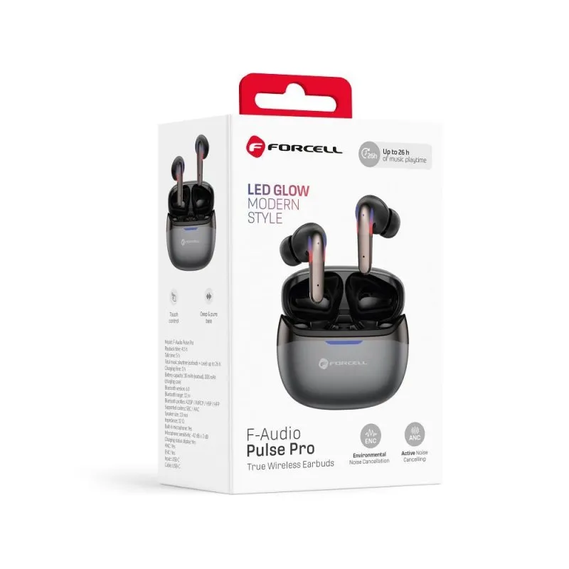 Bezicne slusalice Forcell F-Audio Pulse Pro ANC + ENC TWS crne