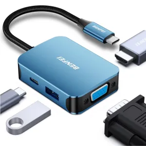 Adapter HUB BENFEI 4u1 USB-C na 4K HDMI / USB-C / USB-A / VGA plavi