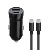 Auto punjac Maxlife MXCC-04 PD QC 20W 1x USB-C / 1x USB crni + USB-C na USB-C kabl 60W