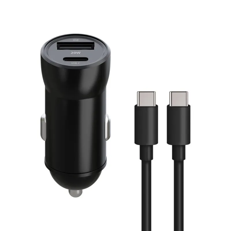 Auto punjac Maxlife MXCC-04 PD QC 20W 1x USB-C / 1x USB crni + USB-C na USB-C kabl 60W