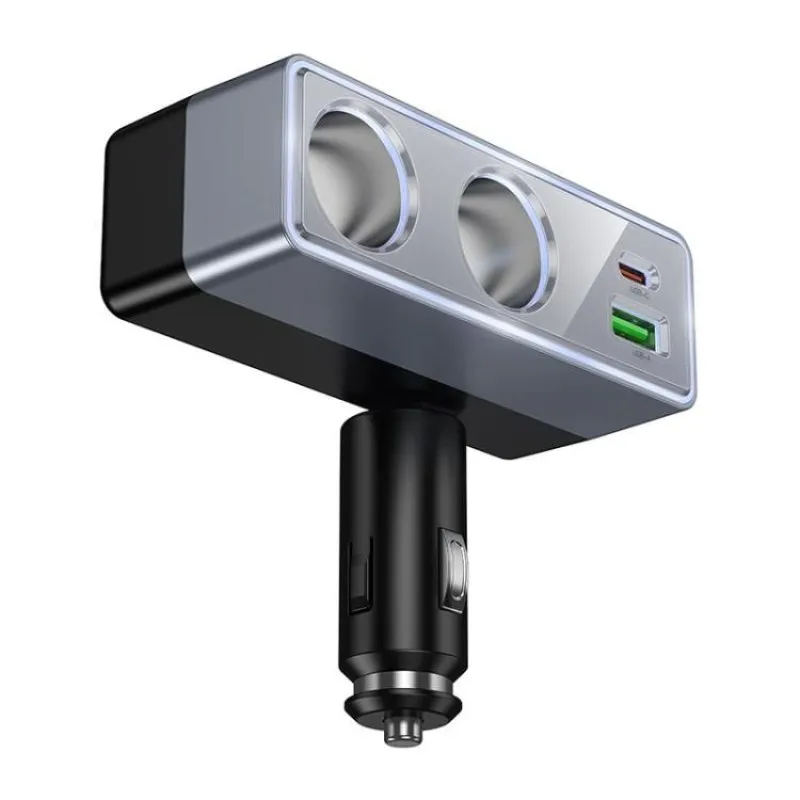 Auto punjac Hoco USB-A + USB-C + 2x prikljucak za upaljac PD QC3.0 max 240W/24V Z65B crni