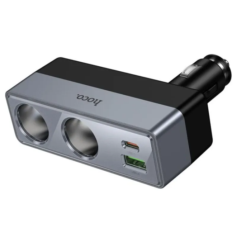Auto punjac Hoco USB-A + USB-C + 2x prikljucak za upaljac PD QC3.0 max 240W/24V Z65B crni
