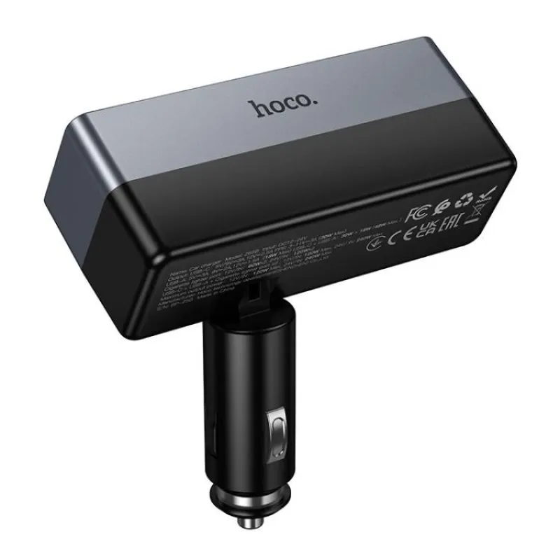 Auto punjac Hoco USB-A + USB-C + 2x prikljucak za upaljac PD QC3.0 max 240W/24V Z65B crni