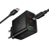 Kucni punjac Hoco 2x USB-C + USB-A QC3.0 PD 3A 65W + data kabl USB-C na USB-C N75 crni