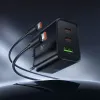 Kucni punjac Hoco 2x USB-C + USB-A QC3.0 PD 3A 65W + data kabl USB-C na USB-C N75 crni