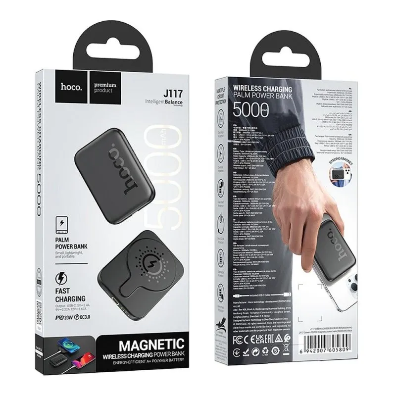 Power bank Hoco MagSafe 5000 mAh QC PD 18W J117 crni