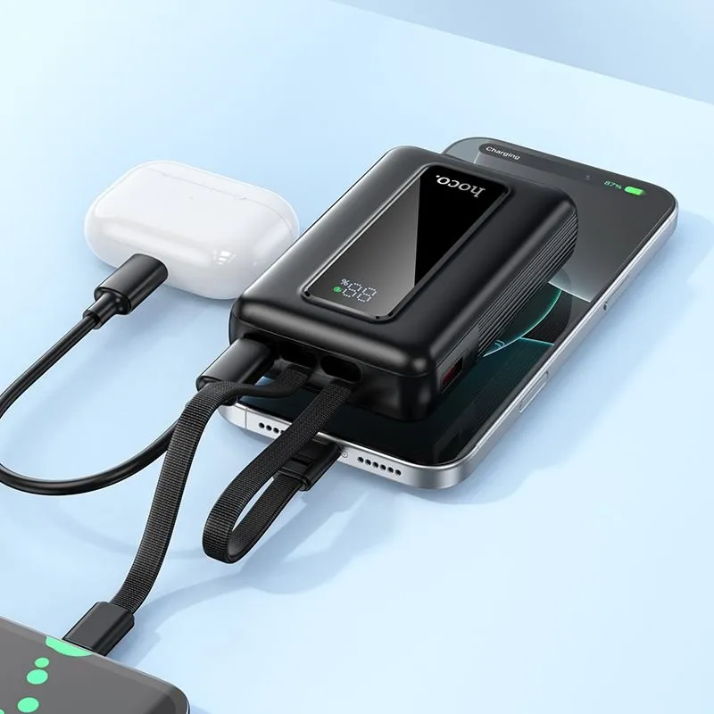 Power bank Hoco 10000 mAh QC PD 22,5W sa ugrađenim USB-C i Lightning kablovima J162 crni