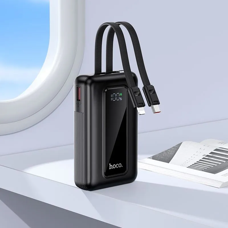Power bank Hoco 10000 mAh QC PD 22,5W sa ugrađenim USB-C i Lightning kablovima J162 crni