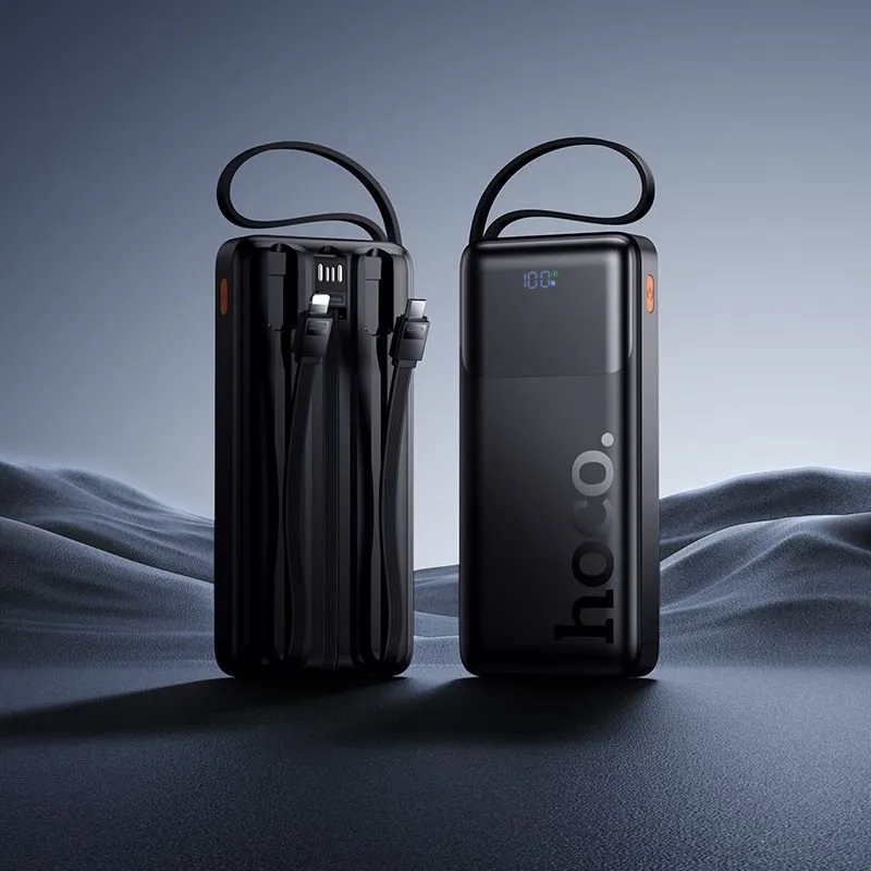 Power bank Hoco 10000 mAh QC PD 2A 22,5W sa ugrađenim USB-A, USB-C, Lightning i Micro USB kablovima J156 crni