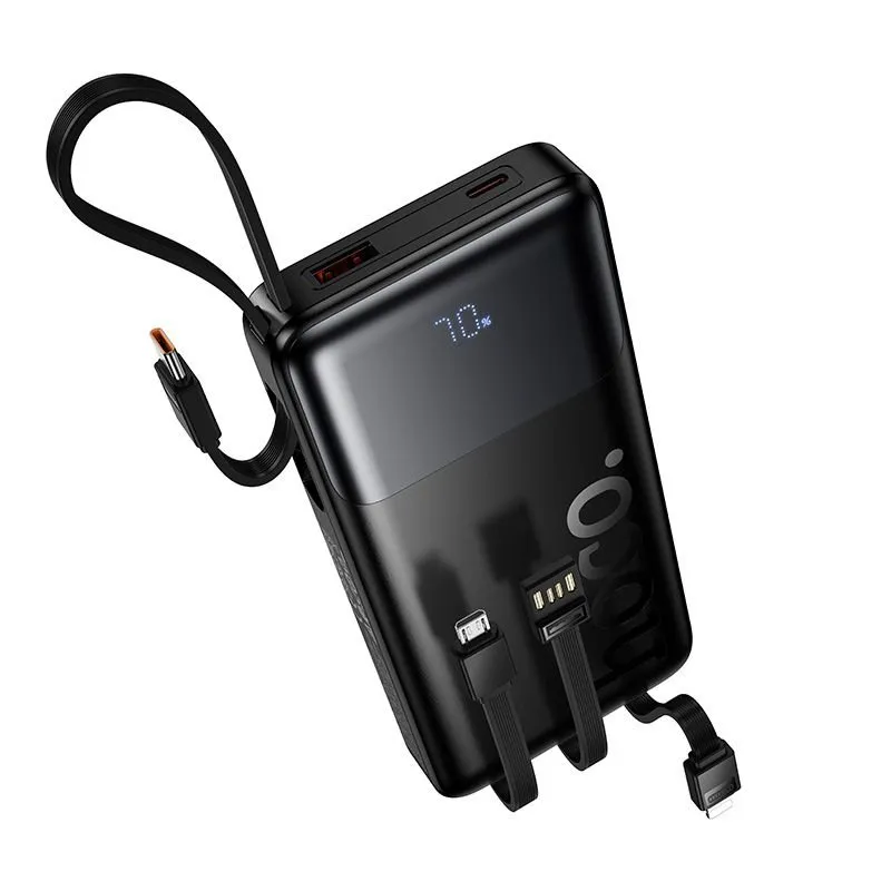 Power bank Hoco 10000 mAh QC PD 2A 22,5W sa ugrađenim USB-A, USB-C, Lightning i Micro USB kablovima J156 crni