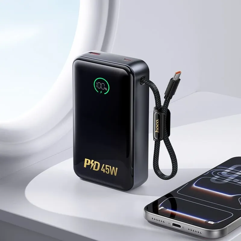 Power bank Hoco 20000 mAh QC PD 2A 45W sa ugrađenim USB-C kablom Q54 metal sivi