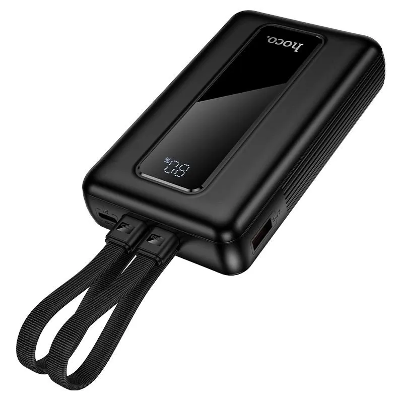 Power bank Hoco 20000 mAh QC PD 22,5W sa ugrađenim USB-C i Lightning kablovima J162A crni