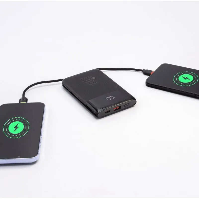 Power bank Forcell F-Energy F10K6 Multicharge 10000 mAh PD QC3.0 3A 22,5W sa ugrađenim USB-C i Lightning kablovima crni