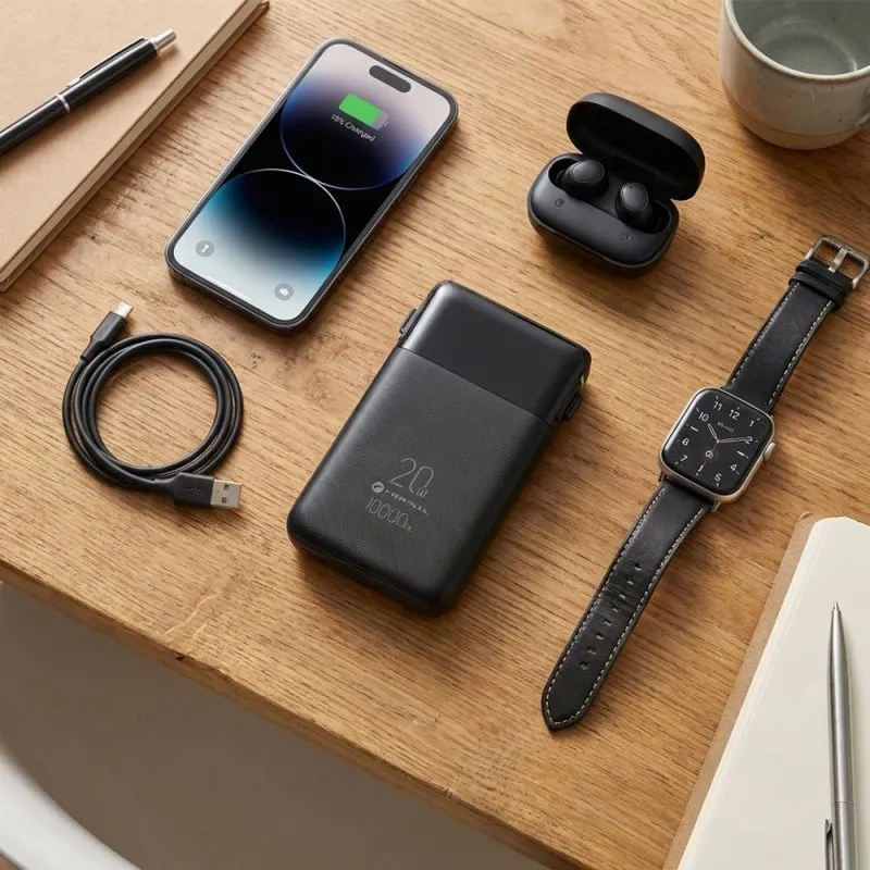 Power bank Forcell F-Energy F10K6 Multicharge 10000 mAh PD QC3.0 3A 22,5W sa ugrađenim USB-C i Lightning kablovima crni