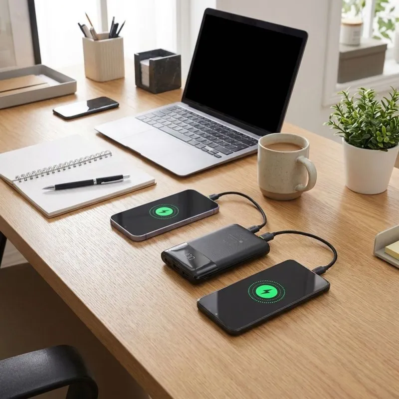 Power bank Forcell F-Energy F10K6 Multicharge 10000 mAh PD QC3.0 3A 22,5W sa ugrađenim USB-C i Lightning kablovima crni