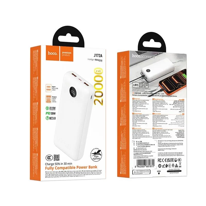 Power bank Hoco 20000 mAh QC 22,5W + PD 20W LED J172A beli