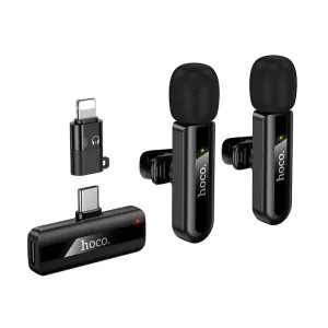 Bezicni dupli mikrofon Lightning / USB-C Hoco L20A crni