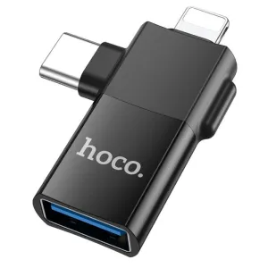 OTG adapter 2u1 USB-C / Lightning na USB-A Hoco UA17 crni
