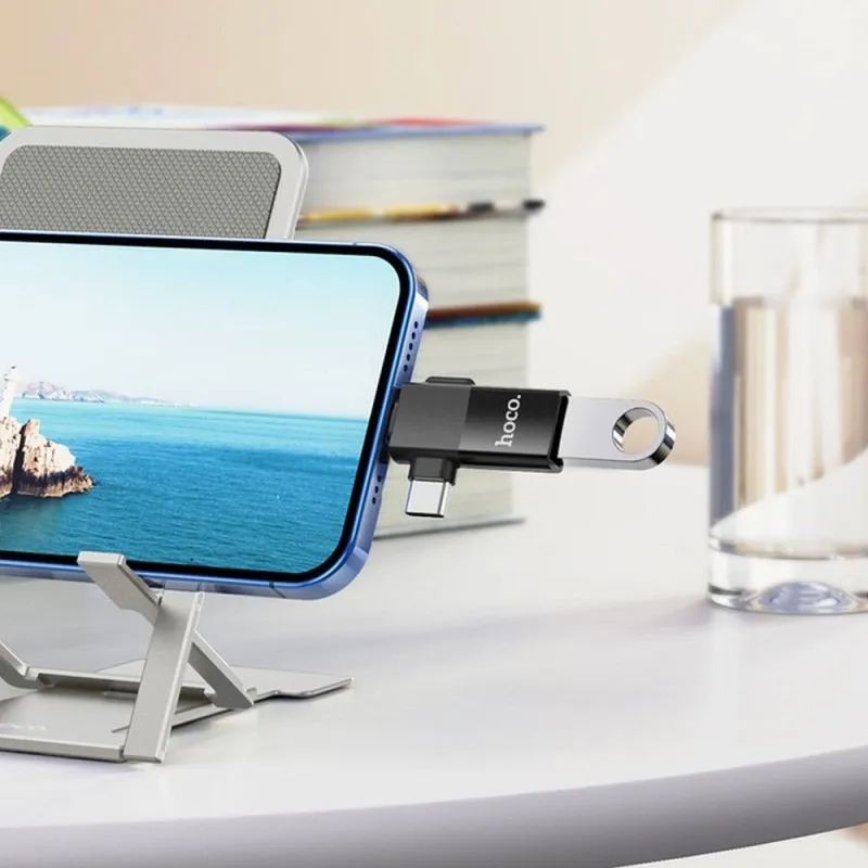 OTG adapter 2u1 USB-C / Lightning na USB-A Hoco UA17 crni