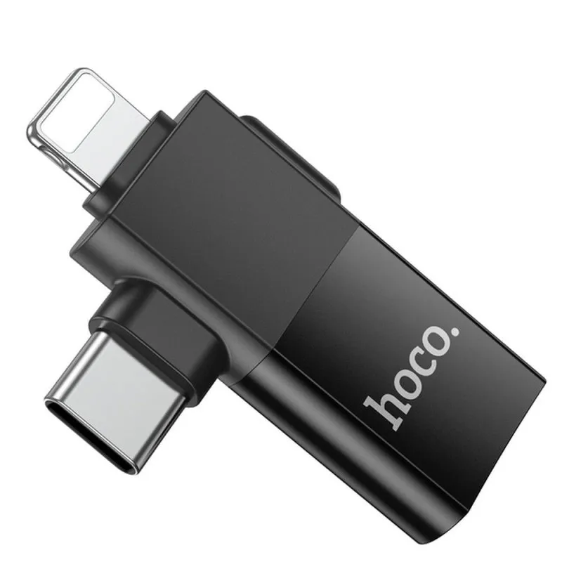 OTG adapter 2u1 USB-C / Lightning na USB-A Hoco UA17 crni
