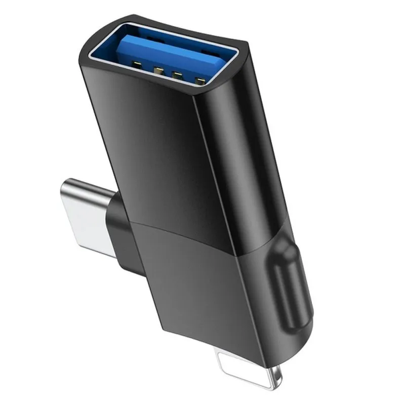 OTG adapter 2u1 USB-C / Lightning na USB-A Hoco UA17 crni