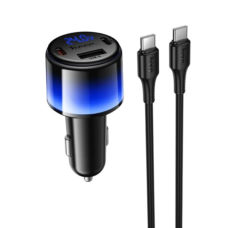 Auto punjac Hoco USB-A + 2x USB-C PD QC3.0 37W + kabl USB-C na USB-C Z69A crni