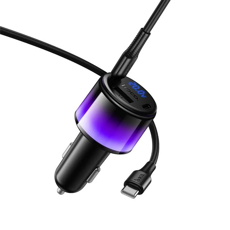 Auto punjac Hoco USB-A + 2x USB-C PD QC3.0 37W + kabl USB-C na USB-C Z69A crni